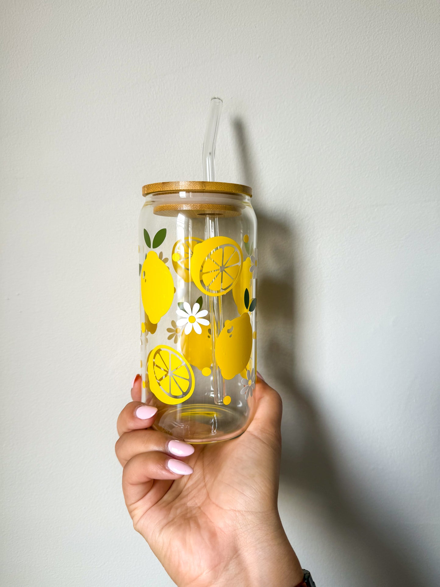 Cute Lemon Print Glass Cup