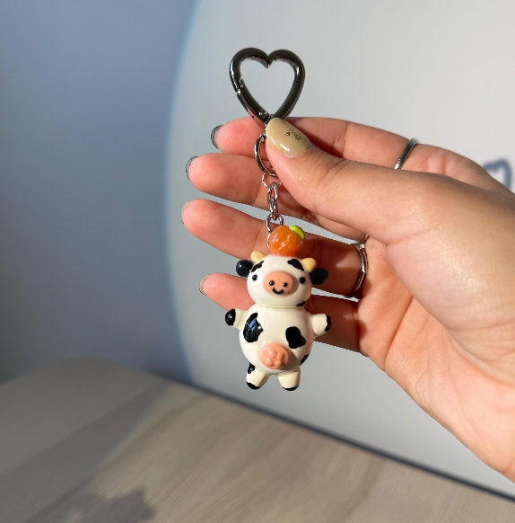 Peach Cow Keychain