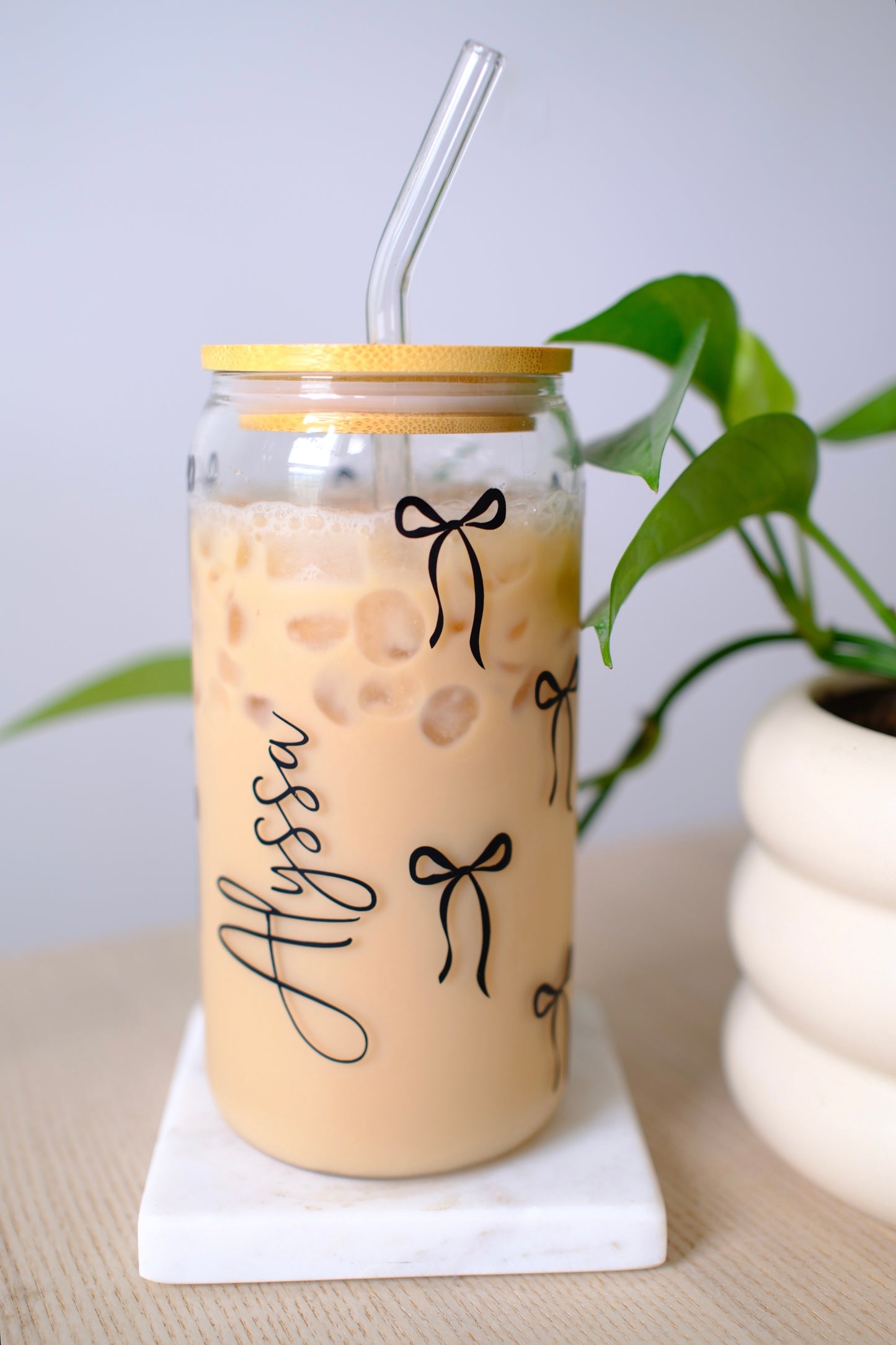 Custom Name Black Bow Glass Cup