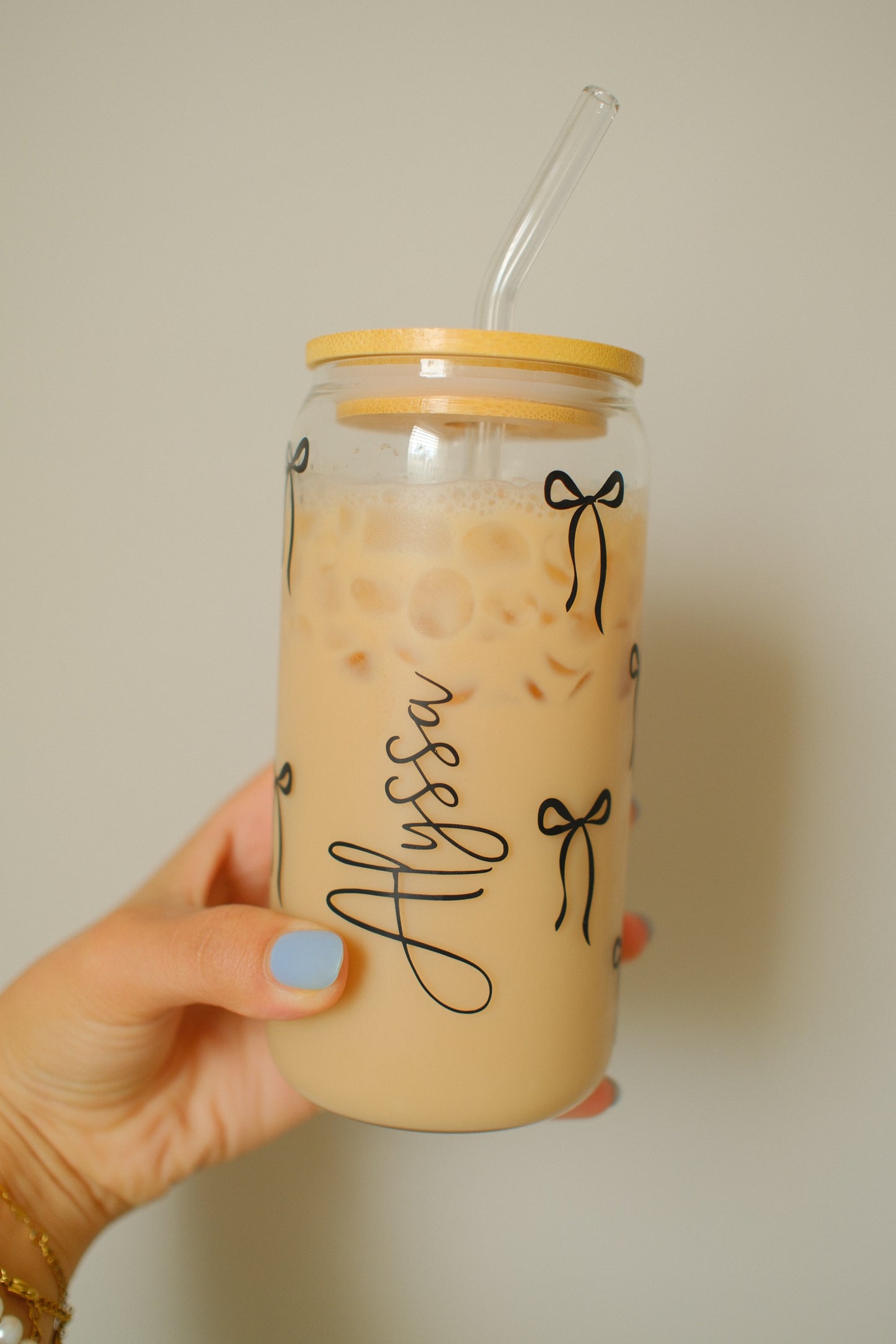 Custom Name Black Bow Glass Cup