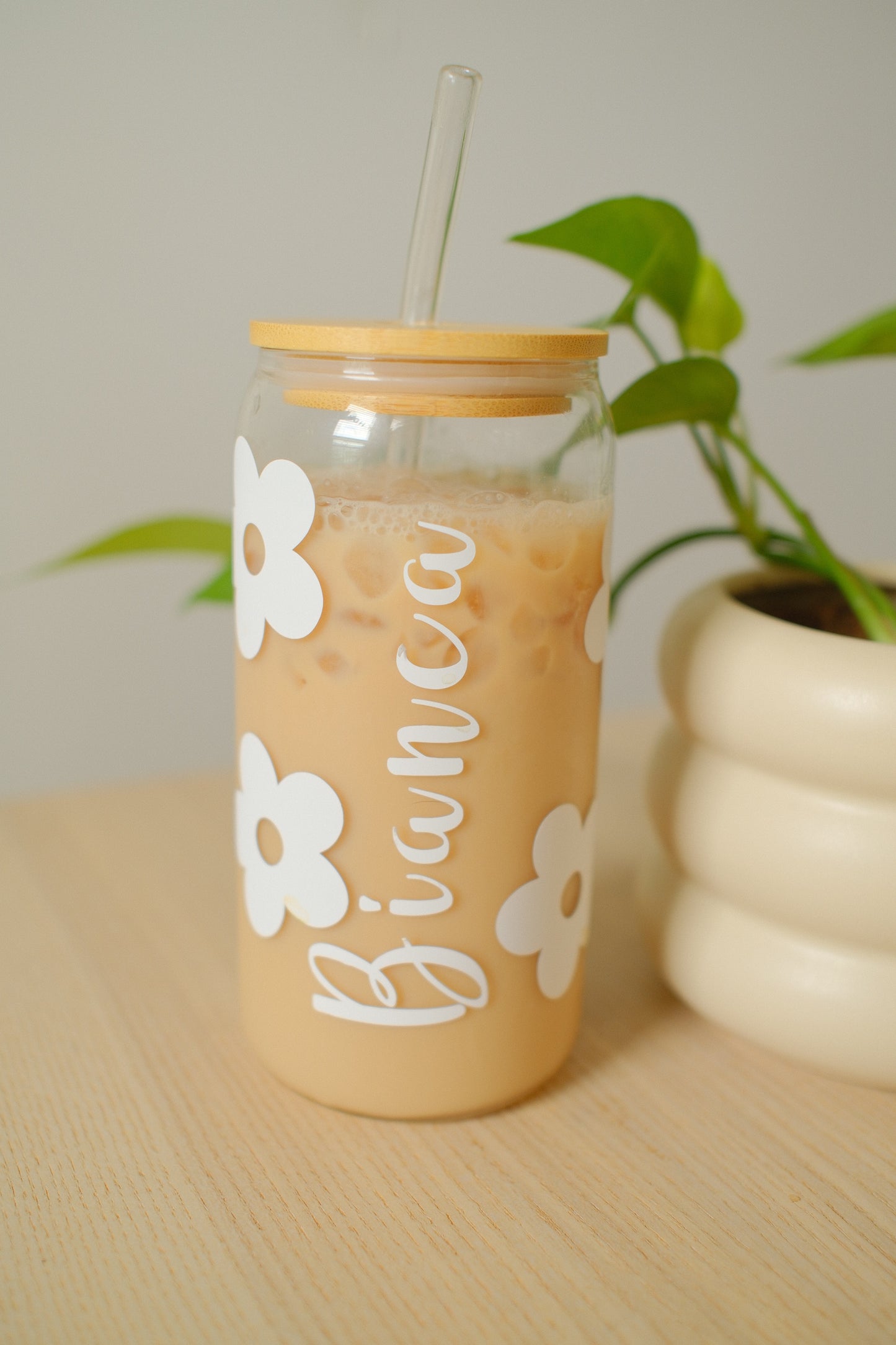 Custom Name Flower Glass Cup