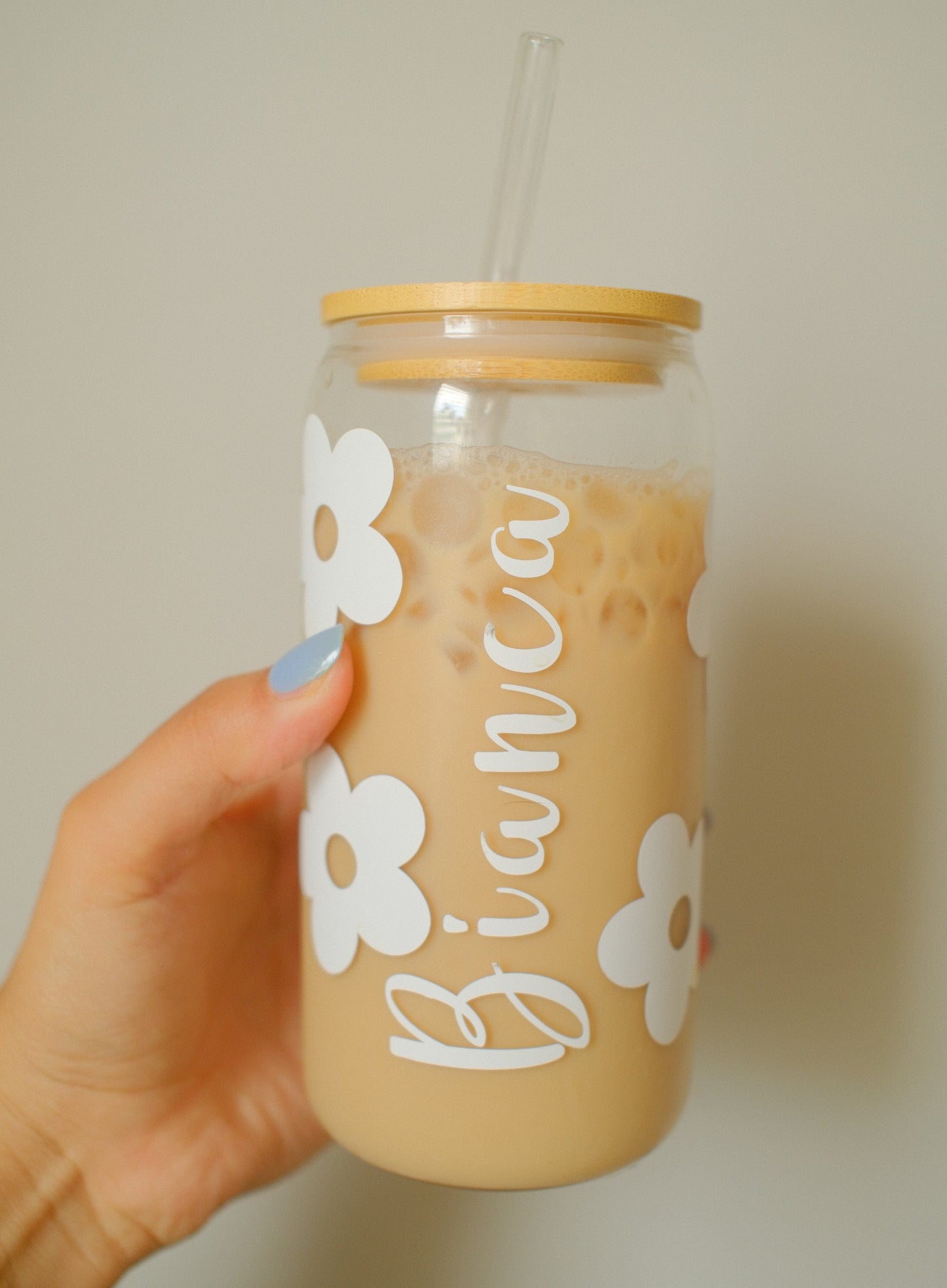 Custom Name Flower Glass Cup