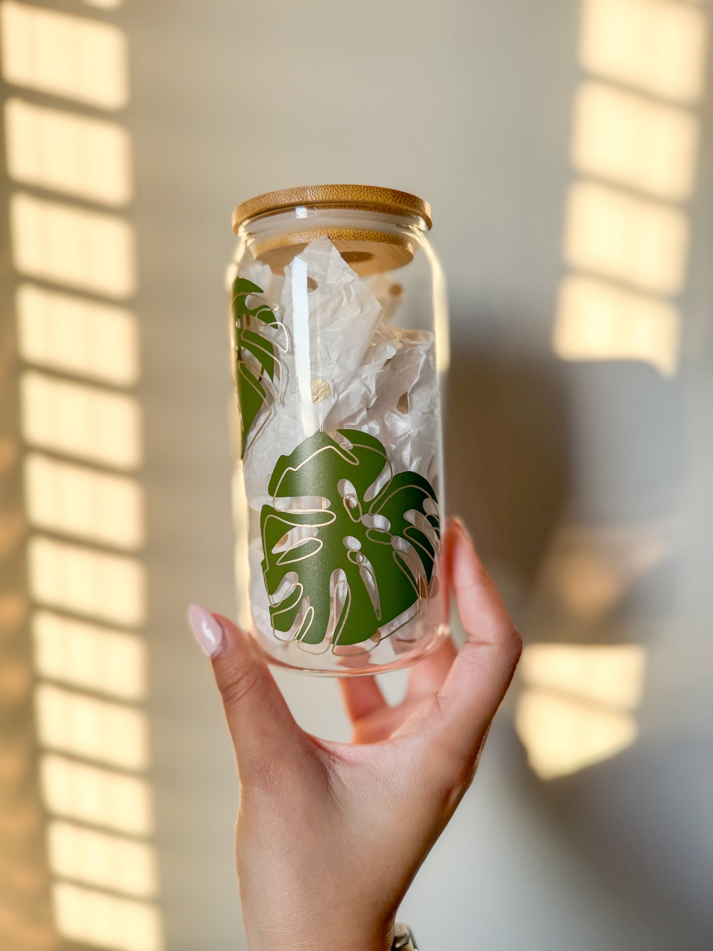 Custom Name Monstera Leaf Glass Cup