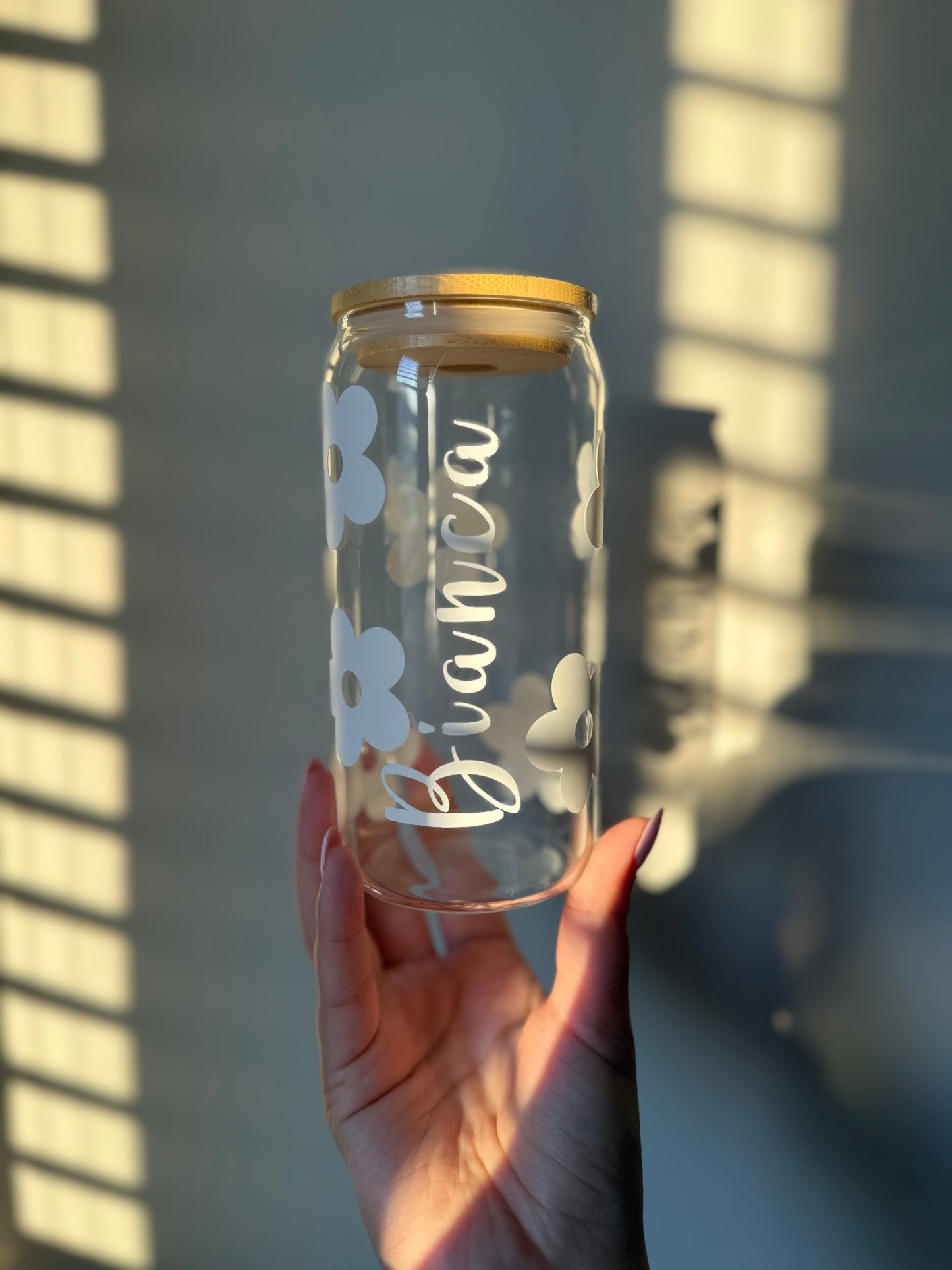 Custom Name Flower Glass Cup