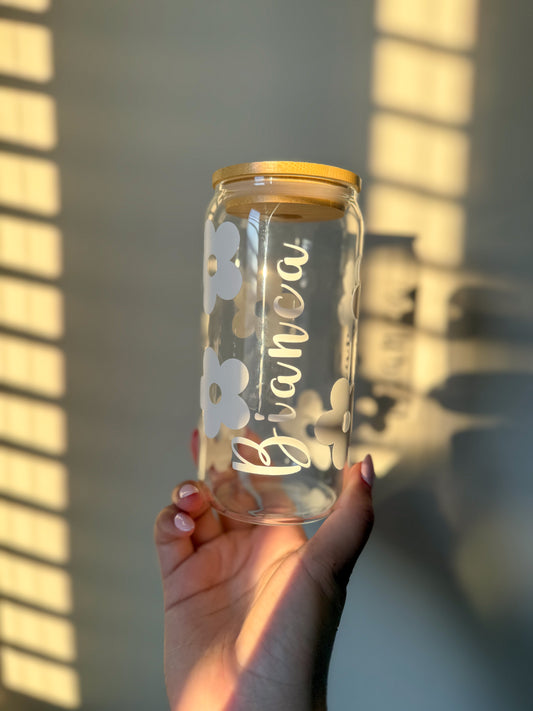 Custom Name Flower Glass Cup
