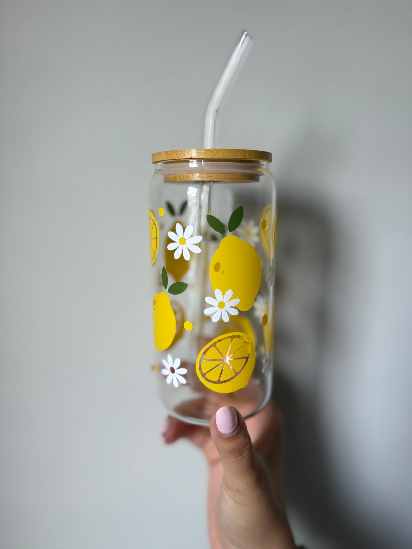 Cute Lemon Print Glass Cup