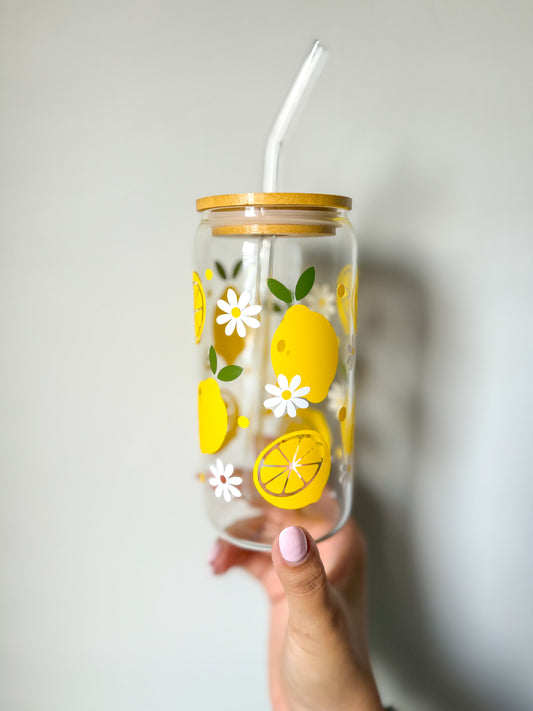 Cute Lemon Print Glass Cup