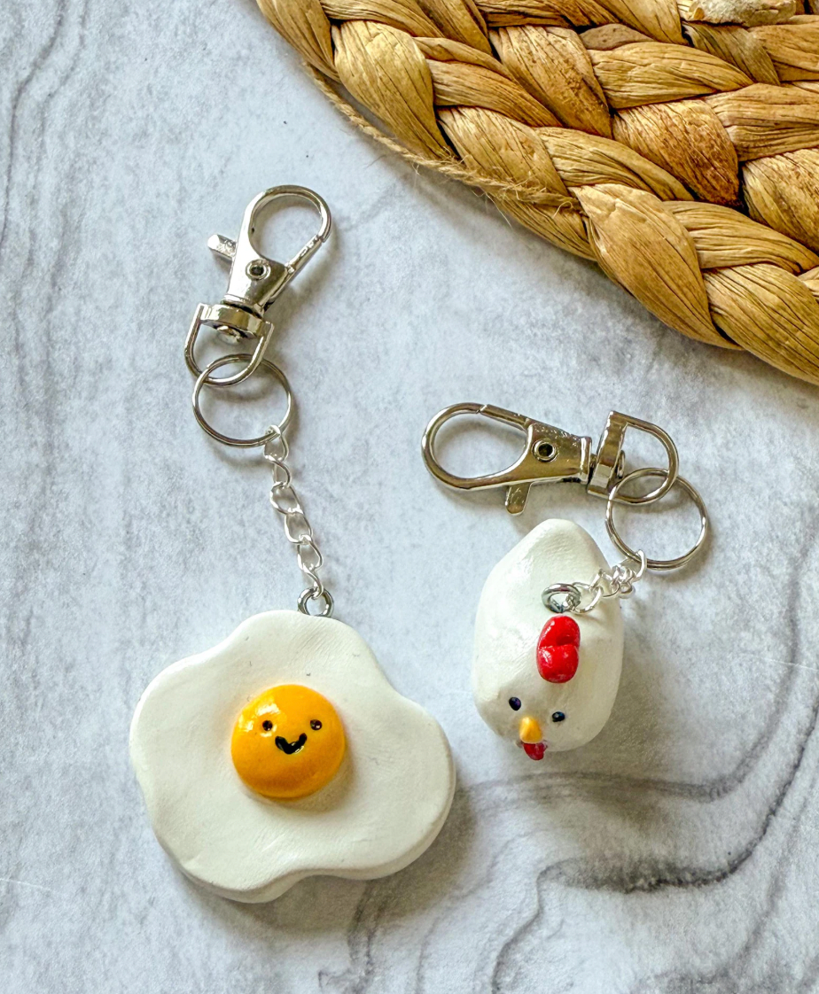 Fried Egg and Chicken Keychain
